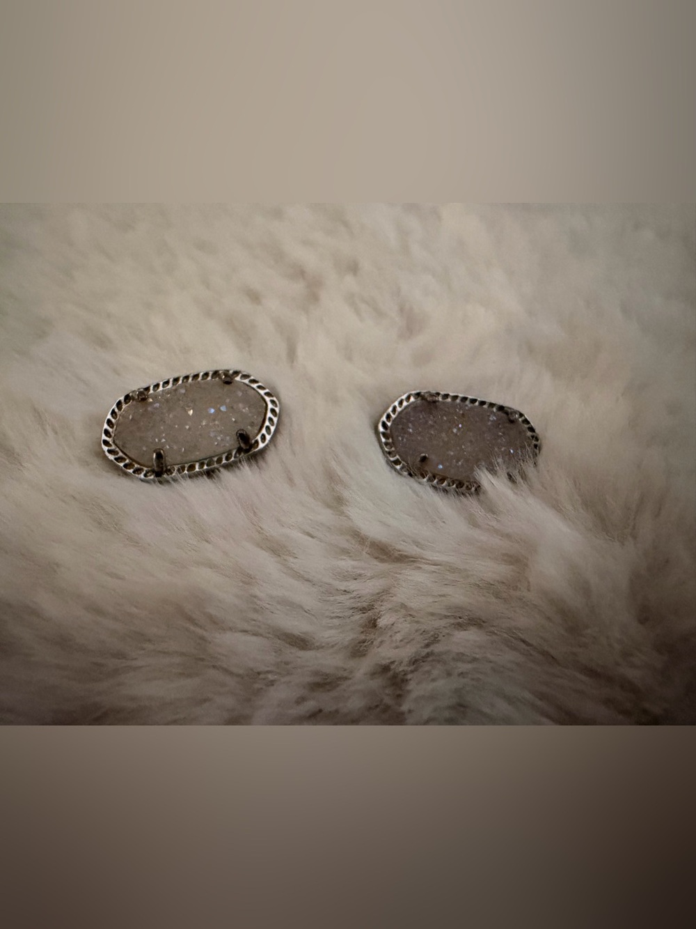 Kendra Scott Gray Druzy Oval Stud Earrings with Silver Trim